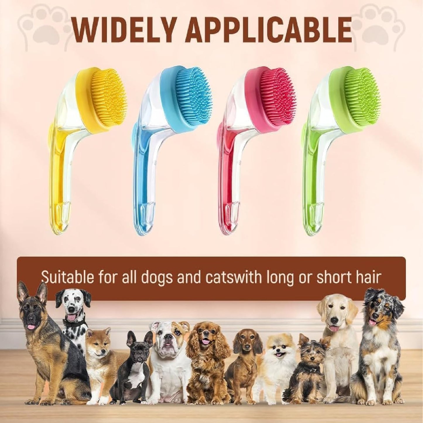 2-in-1 Dog Bath Brush with Soap Dispenser - Soft Silicone Grooming & Massage Scrubber for Dogs and Cats - Perfect for All Coat Types - Yellow