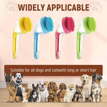 2-in-1 Dog Bath Brush with Soap Dispenser - Soft Silicone Grooming & Massage Scrubber for Dogs and Cats - Perfect for All Coat Types - Yellow