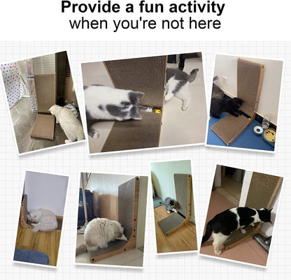 Cat Scratcher, 26.8 Inch L Shape Cat Scratch Pad Wall Mounted, Cat Scratching Cardboard with Ball Toy for Indoor Cats, Large Size