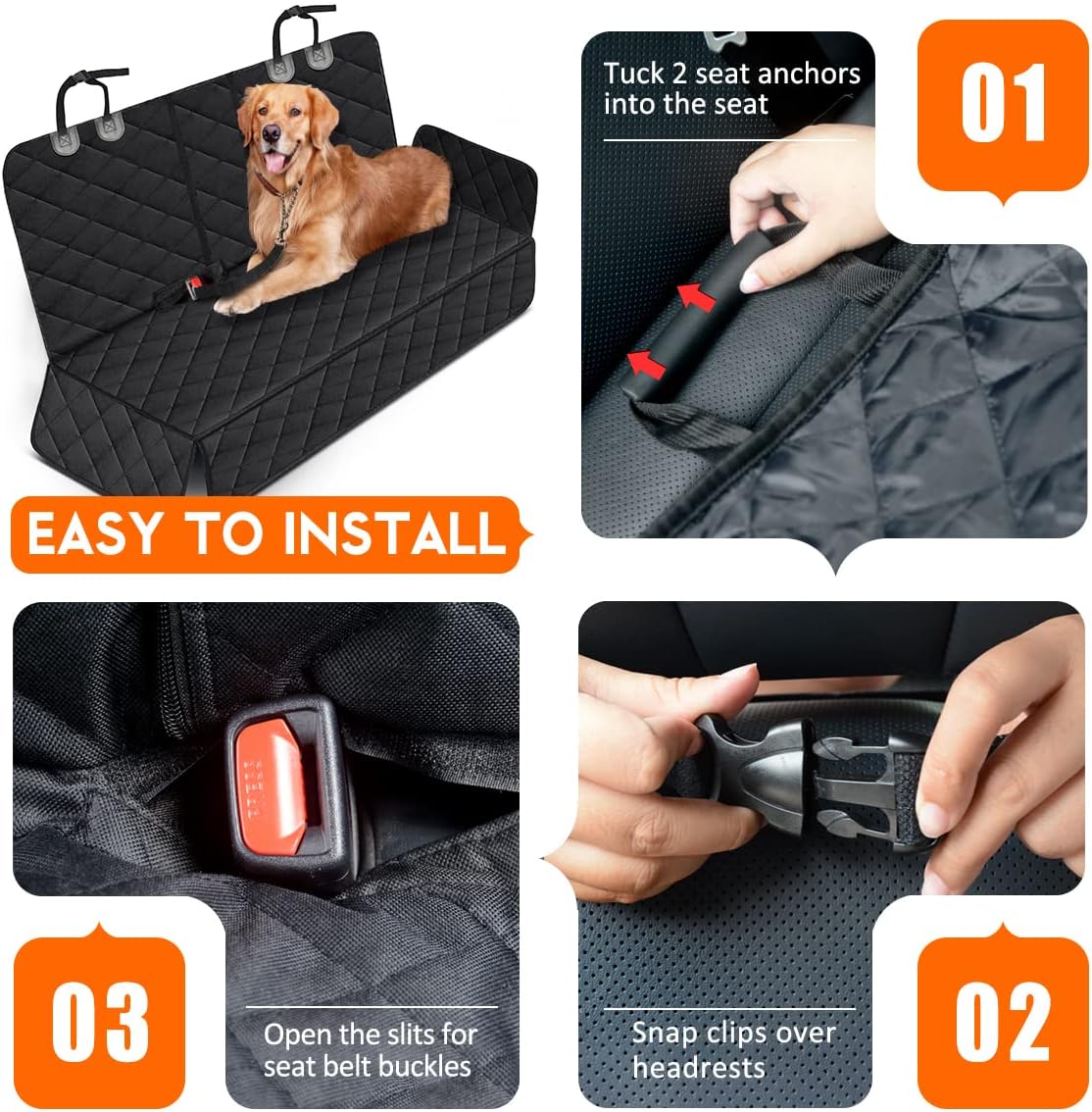 Ultimate Dog Car Seat Cover - Waterproof, Non-Slip Back Seat Protector for Pets and Kids - Fits Most Cars, SUVs, and Trucks - Black