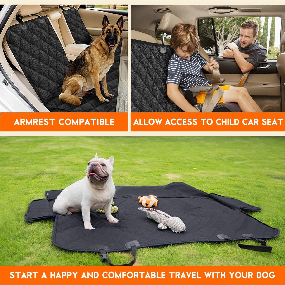 Ultimate Dog Car Seat Cover - Waterproof, Non-Slip Back Seat Protector for Pets and Kids - Fits Most Cars, SUVs, and Trucks - Black