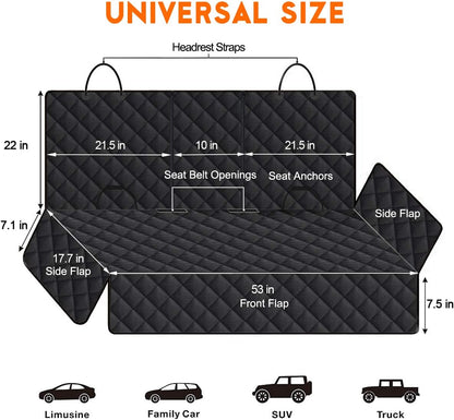 Ultimate Dog Car Seat Cover - Waterproof, Non-Slip Back Seat Protector for Pets and Kids - Fits Most Cars, SUVs, and Trucks - Black