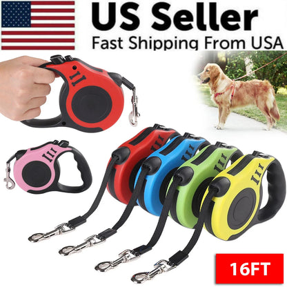 16.5FT Automatic Retractable Dog Leash - Hands-Free Walking Lead with Pet Collar - Free Shipping in the US