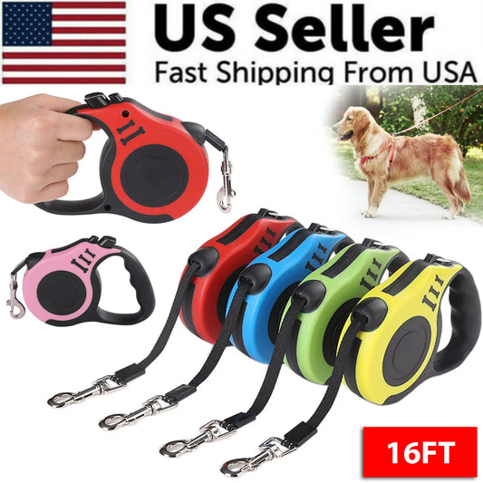16.5FT Automatic Retractable Dog Leash - Hands-Free Walking Lead with Pet Collar - Free Shipping in the US