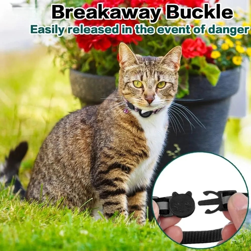 Adorable Reflective Cat Collar with Breakaway Safety, Bell, and Airtag Holder - Perfect for Your Feline Friend!