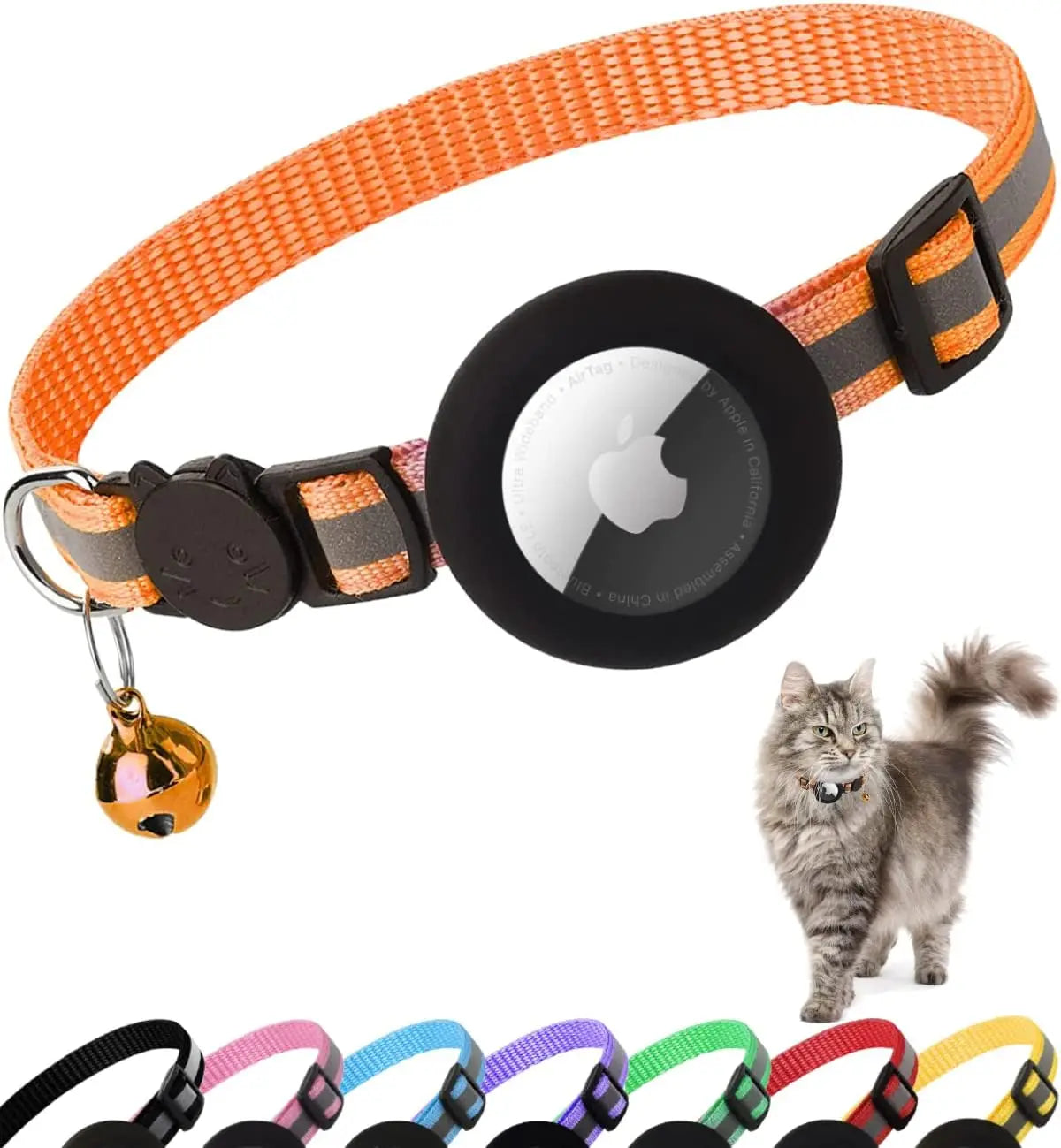 Adorable Reflective Cat Collar with Breakaway Safety, Bell, and Airtag Holder - Perfect for Your Feline Friend!