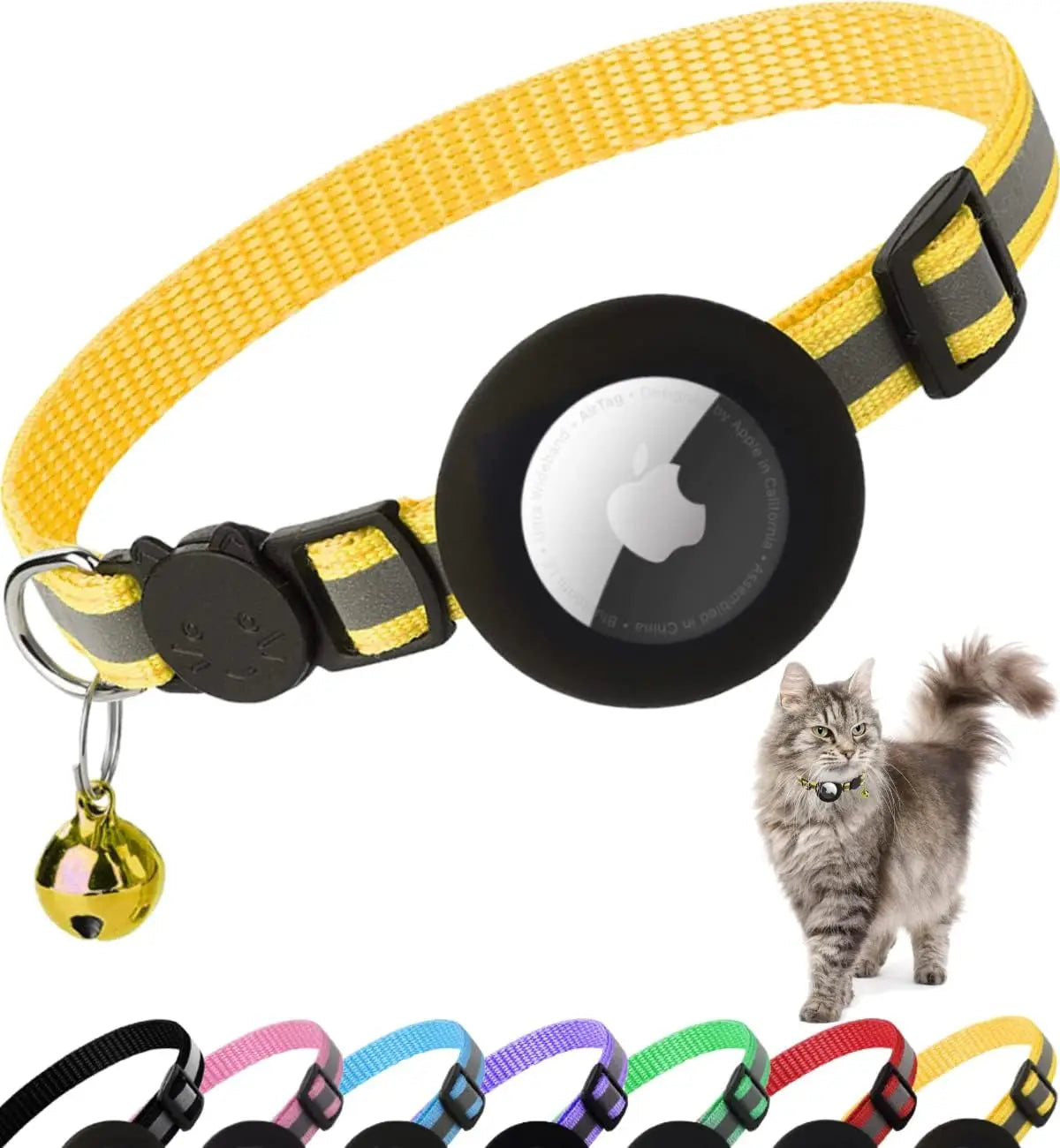 Adorable Reflective Cat Collar with Breakaway Safety, Bell, and Airtag Holder - Perfect for Your Feline Friend!
