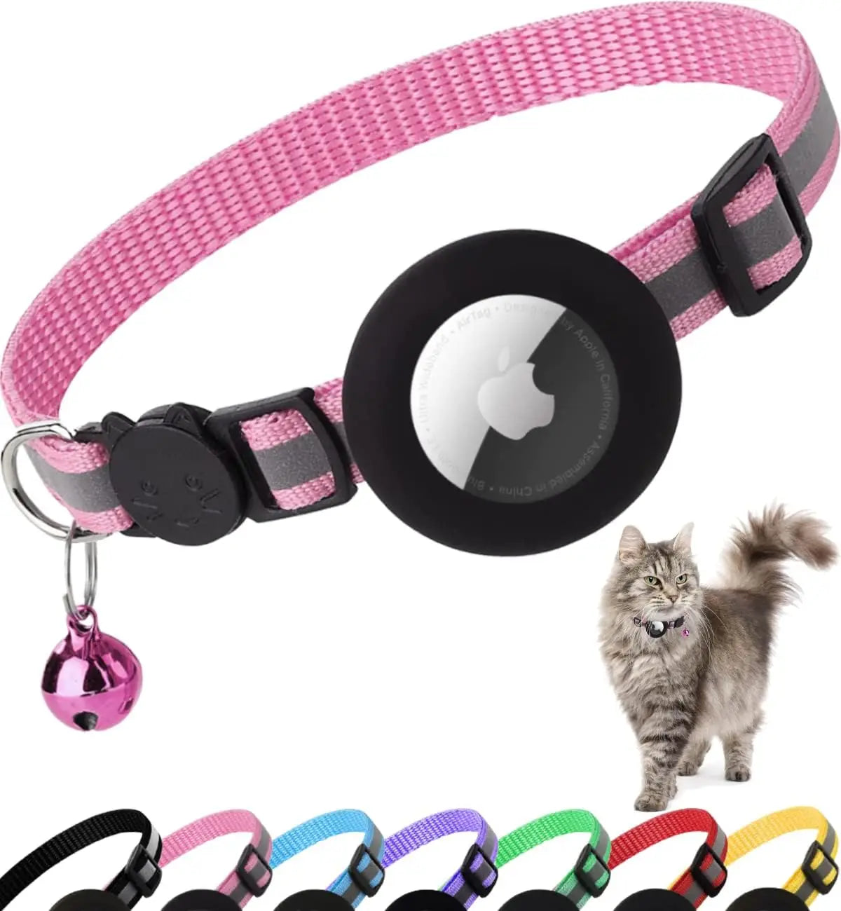 Adorable Reflective Cat Collar with Breakaway Safety, Bell, and Airtag Holder - Perfect for Your Feline Friend!