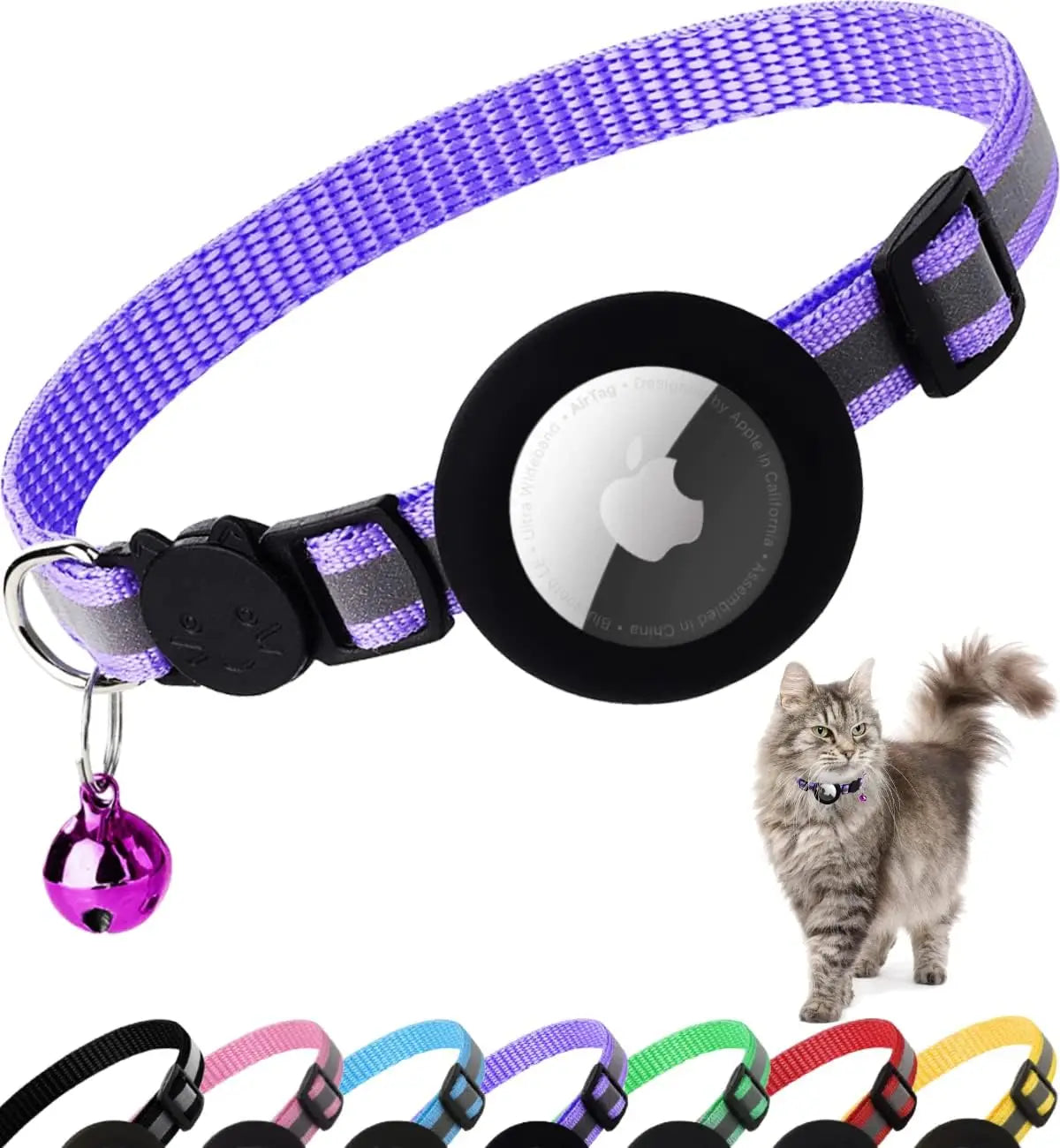 Adorable Reflective Cat Collar with Breakaway Safety, Bell, and Airtag Holder - Perfect for Your Feline Friend!
