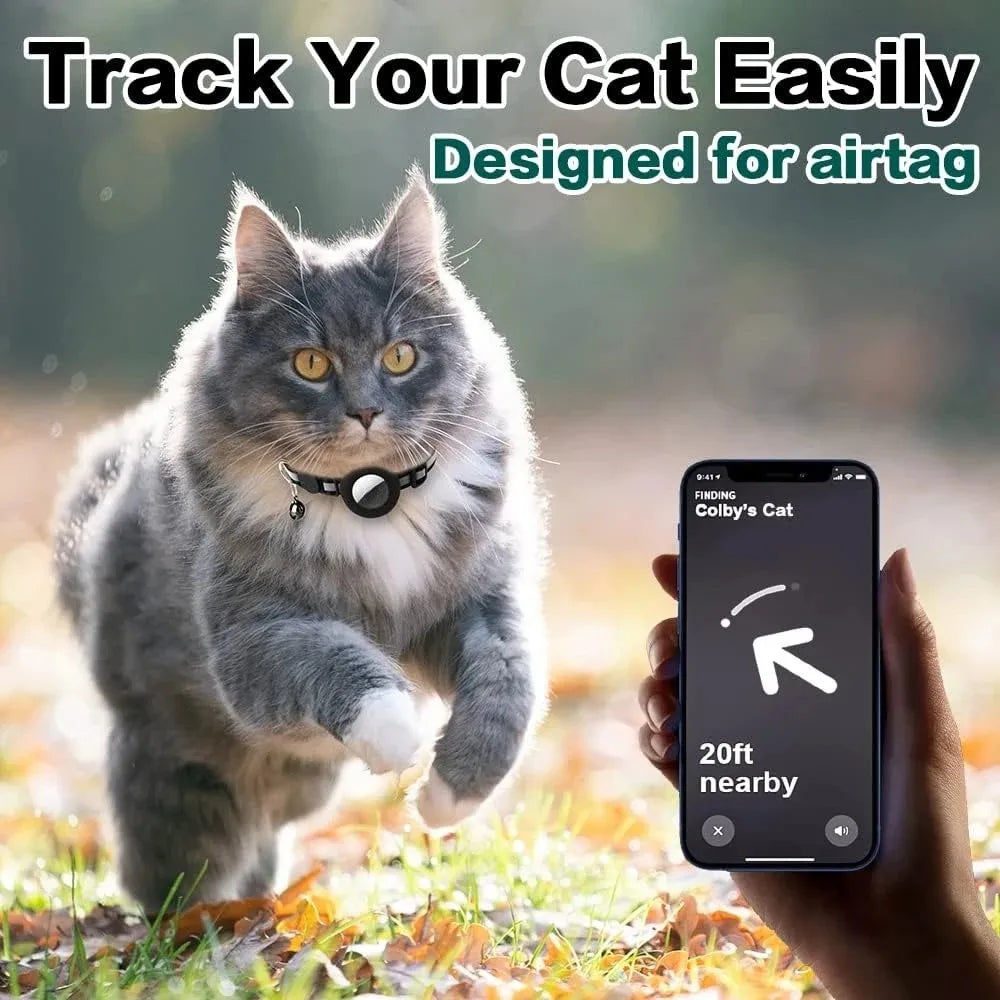 Adorable Reflective Cat Collar with Breakaway Safety, Bell, and Airtag Holder - Perfect for Your Feline Friend!
