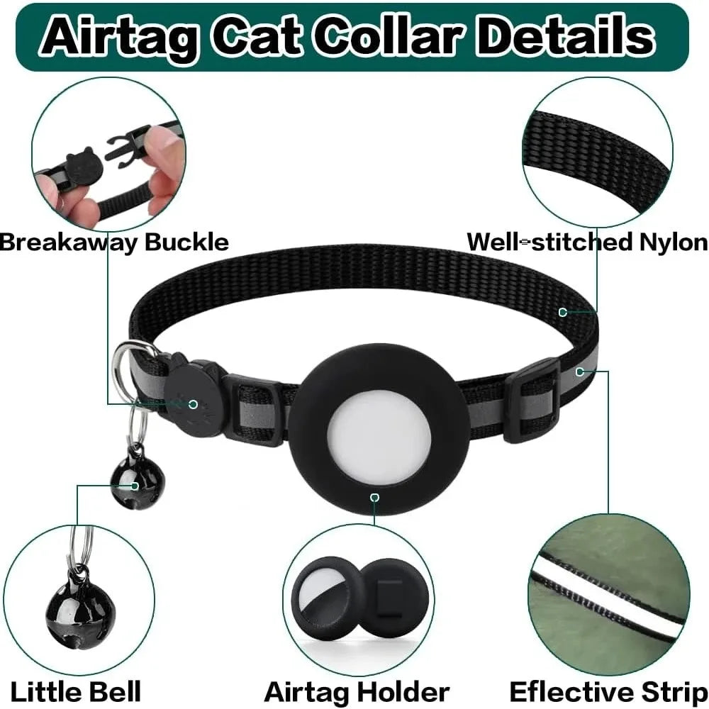 Adorable Reflective Cat Collar with Breakaway Safety, Bell, and Airtag Holder - Perfect for Your Feline Friend!