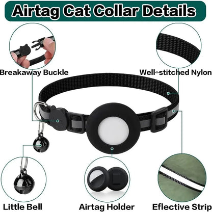 Adorable Reflective Cat Collar with Breakaway Safety, Bell, and Airtag Holder - Perfect for Your Feline Friend!