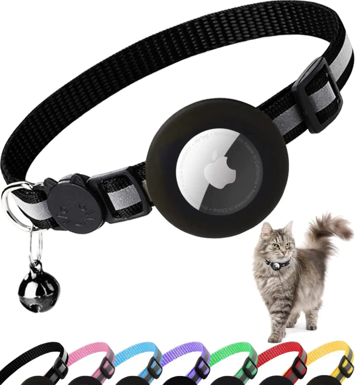 Adorable Reflective Cat Collar with Breakaway Safety, Bell, and Airtag Holder - Perfect for Your Feline Friend!