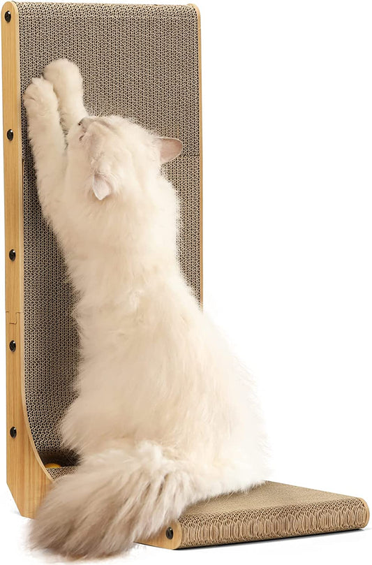 Cat Scratcher, 26.8 Inch L Shape Cat Scratch Pad Wall Mounted, Cat Scratching Cardboard with Ball Toy for Indoor Cats, Large Size